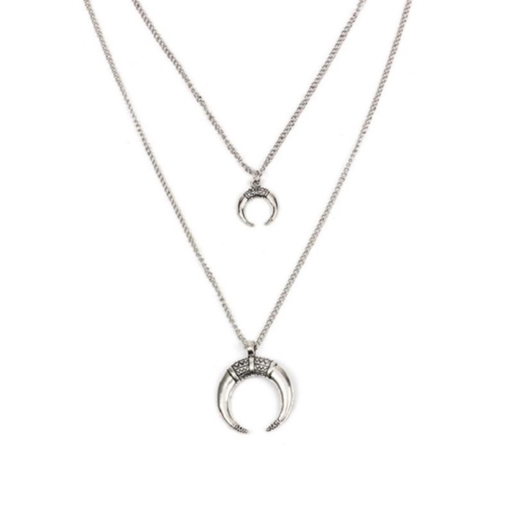 3/$30 Silver Mede Double Crescent Necklace - Picture 3 of 3